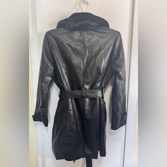 Vince Camuto Black Leather Trench Jacket with Belt - Picture 2 of 3